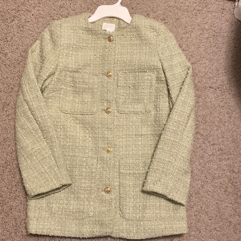 H&M celadon green boucle jacket